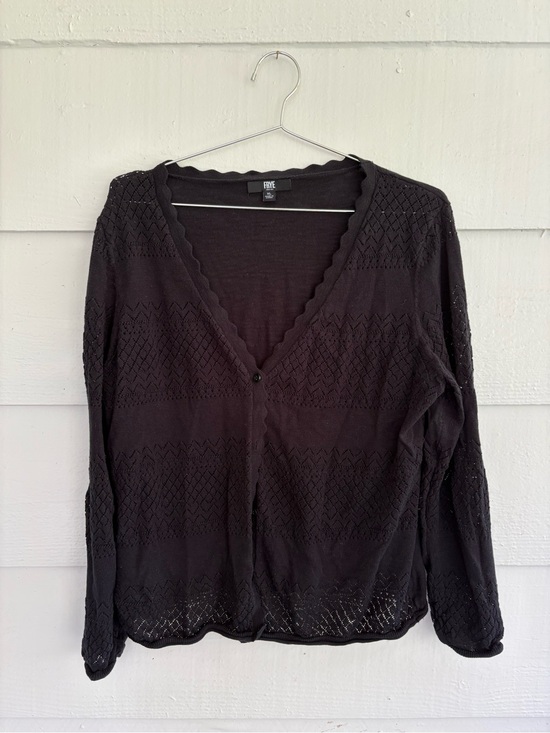 Frye Sweaters - Frye XL Black Pointelle Knit Button Front Cotton Cardigan Sweater Coquette